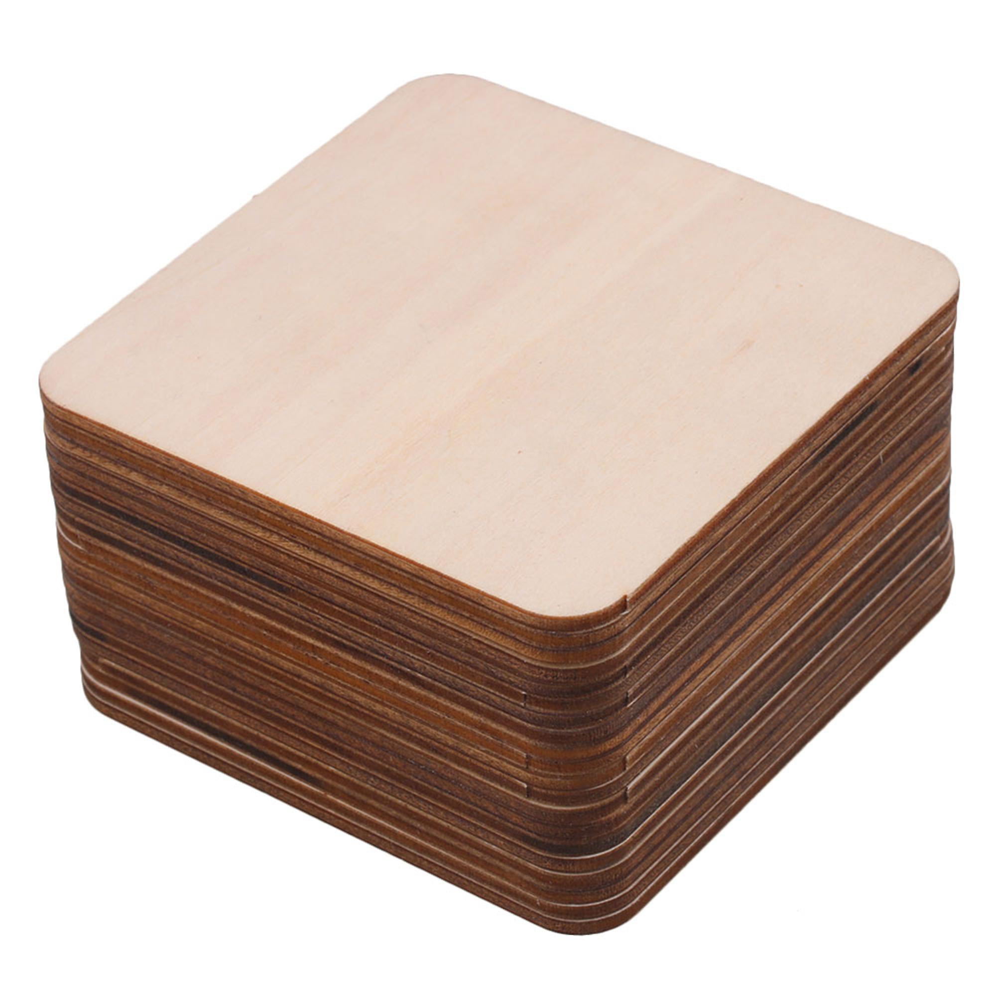 20Pieces Round Corner 10x10cm Square Wood Pieces for Engraving Carving