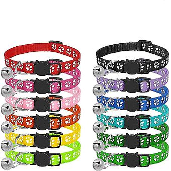 Cat Collar, 12pcs Anti Strangulation Cat Collar Kitten Collar With Reflective Strap And Bell, Adjust