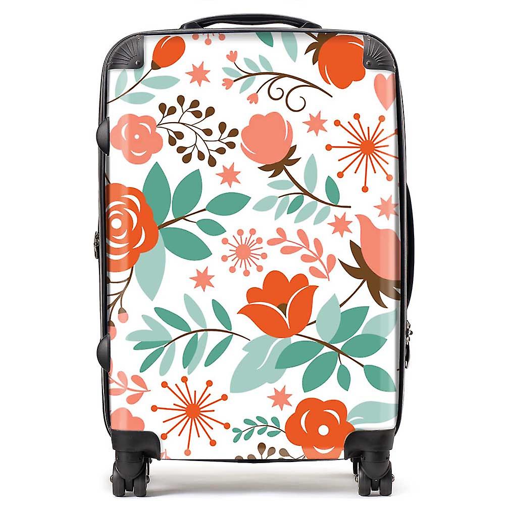 Orange Floral Pattern Suitcase