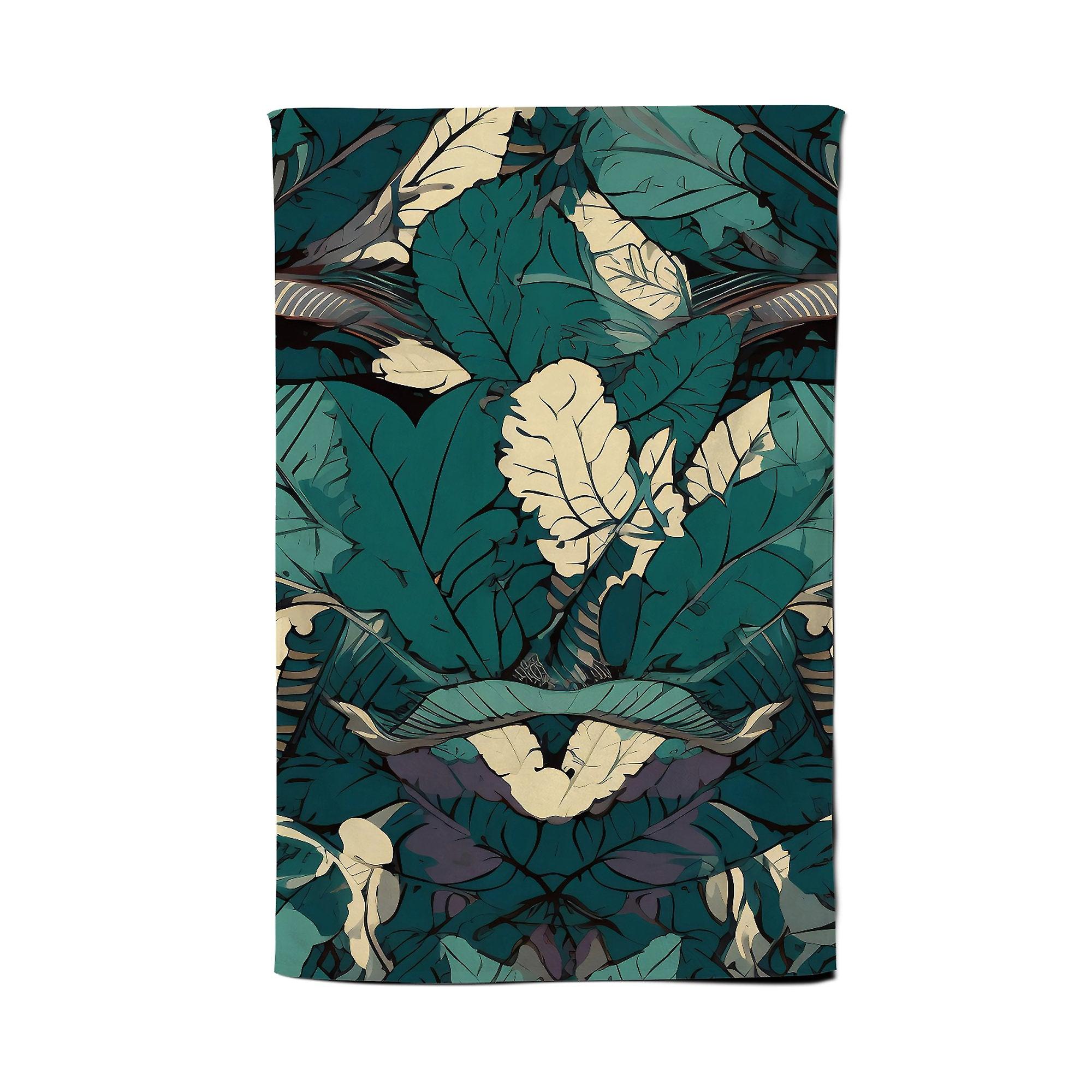 Green Beige Tropical Leaves Tea Towel