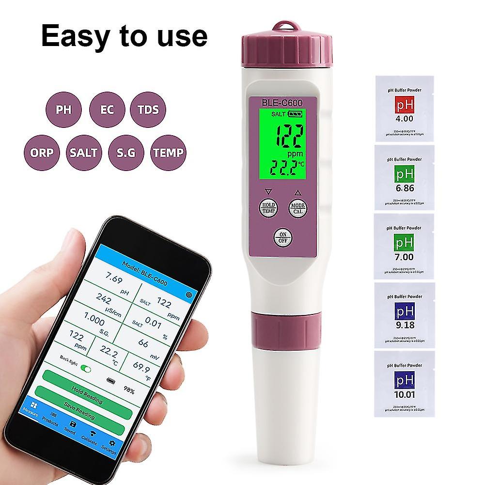 PH Meter 7 In 1 Water Quality Tester Bluetooth-compatible Digital TEMP/SALT/EC/TDS/ORP/S.G /PH Teste