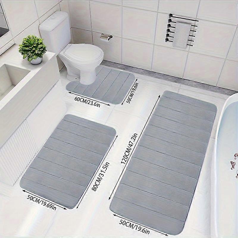 3-Piece Oversized Memory Foam Mat Set - Soft, Absorbent, Quick-Drying, Non-Slip, and Machine Washable - Perfect for Bathroom, Laundry Room, Hallway, E