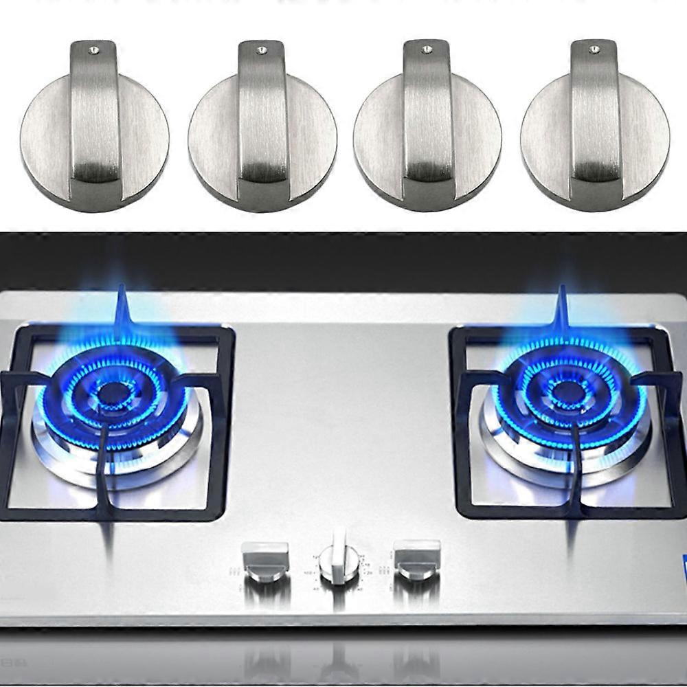 Behogar 4 Pcs Metal Universal Silver Gas Cooker Stove Control Knobs Adaptors Oven Switch Cooking Handles Locks Assembly Button