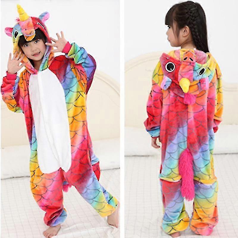Băieți fete Unicorn Fleece Salopetă Sleepwear Copii Îmbrăcăminte de noapte de iarnă Glugă Playsuit Pijamale Pjs Pijamale (cântar roșu) de înaltă calitate