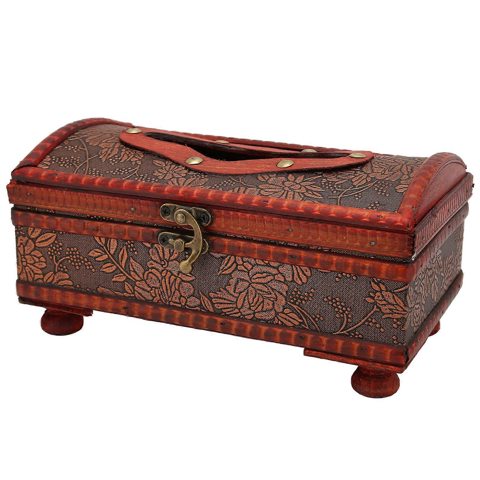 Retro Tissue Paper Box Wooden Beautiful Decorative Towel Napkin Storage Case For Massage Shop (grape Pattern)