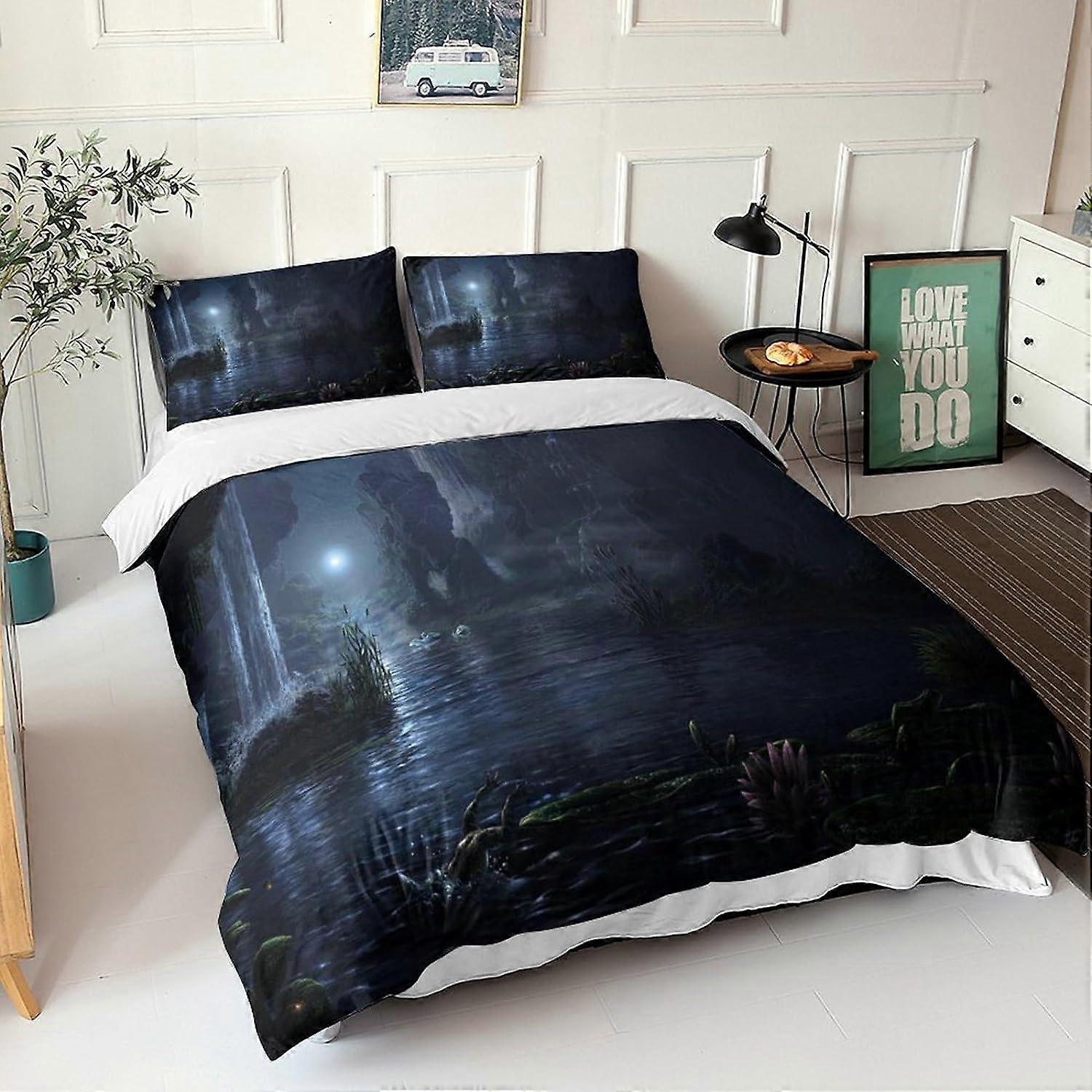 Ett magiskt landskap påslakan, liggande tryckt sängkläder person flicka pojke mikrofiber sängkläder set med påslakan och örngott 135 * 200 CM