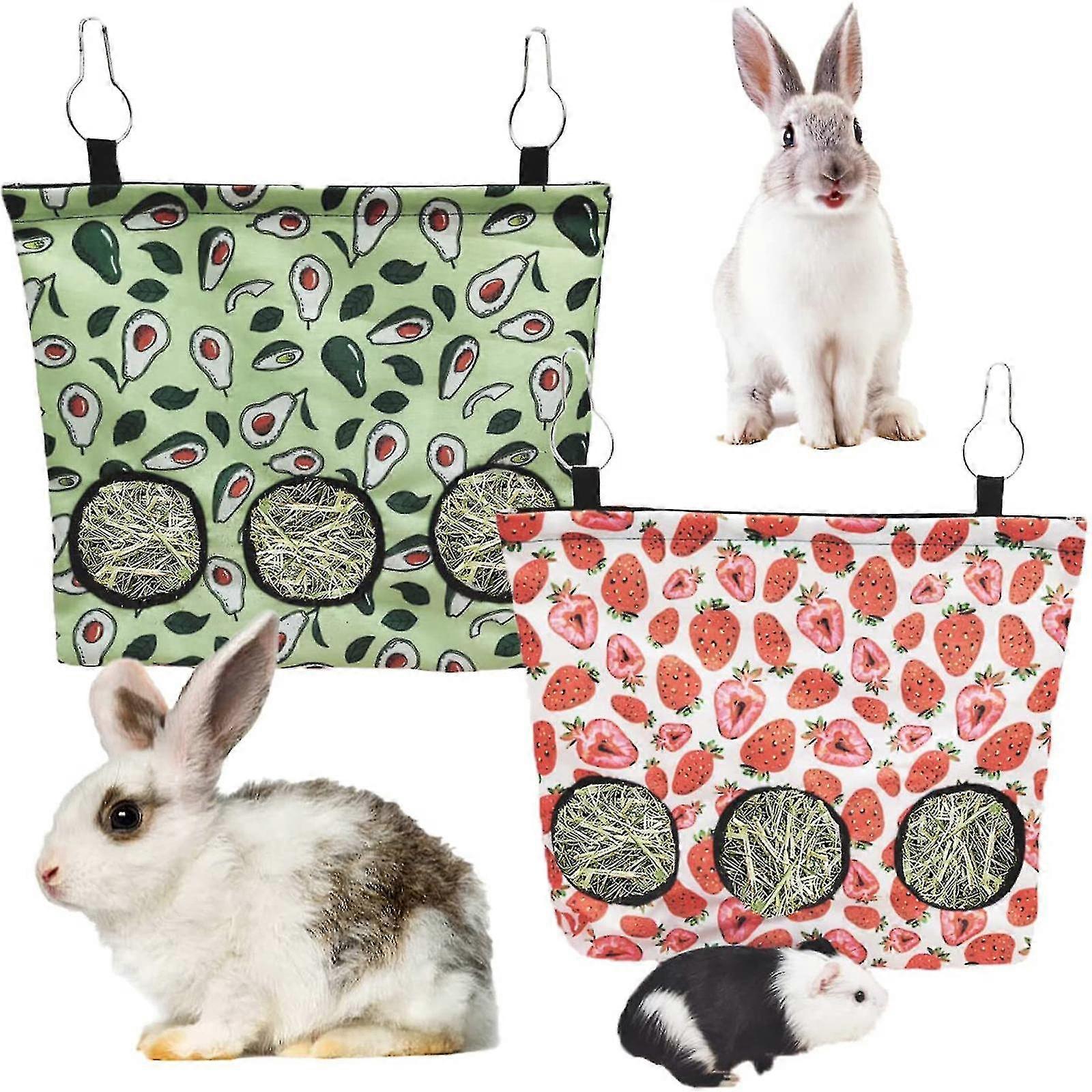 ウサギ用干し草フィーダーバッグ 2個セット 小動物用干し草フィーダーバッグ モルモット用干し草フィーダー チンチラ用吊り下げ式フィーダーバッグ ウサギ用干し草ディスペンサー 収納マネージャー
