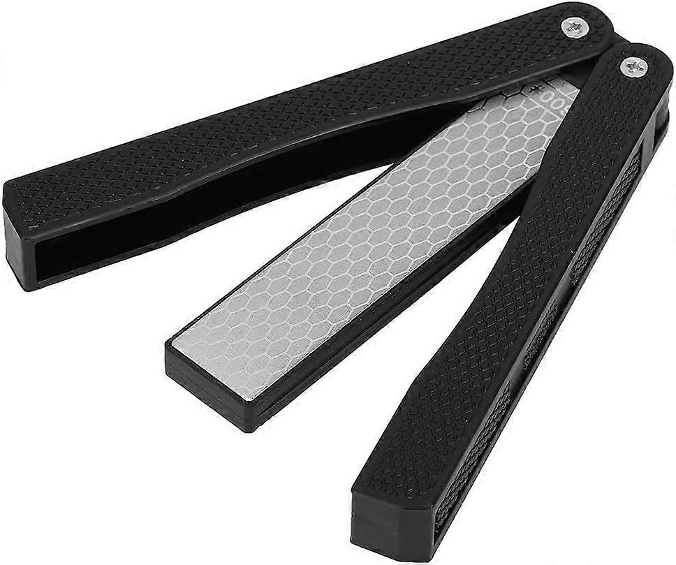 Knife Sharpener, Folding Diamond Sharpener Dual Grit Thick/Extra Fine Grit Sharpening for Kitchen Garden Outdoor Tools Sharpening 12.5*3.5*1.6cm (Blac
