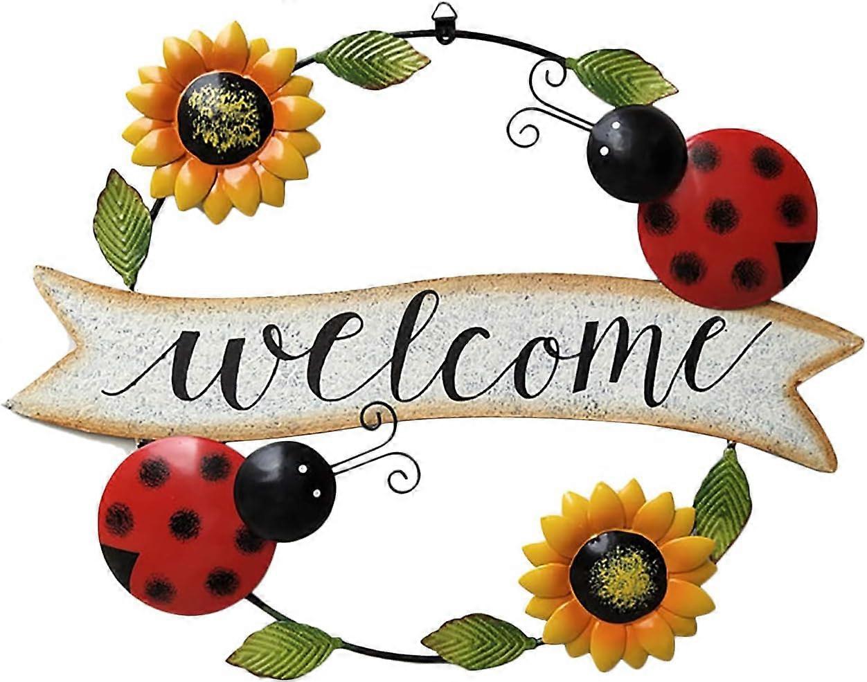 שלט ברכה ממתכת לדלת כניסה, עיצוב חמניות וכיתוב קבלת פנים - לתלייה על דלת