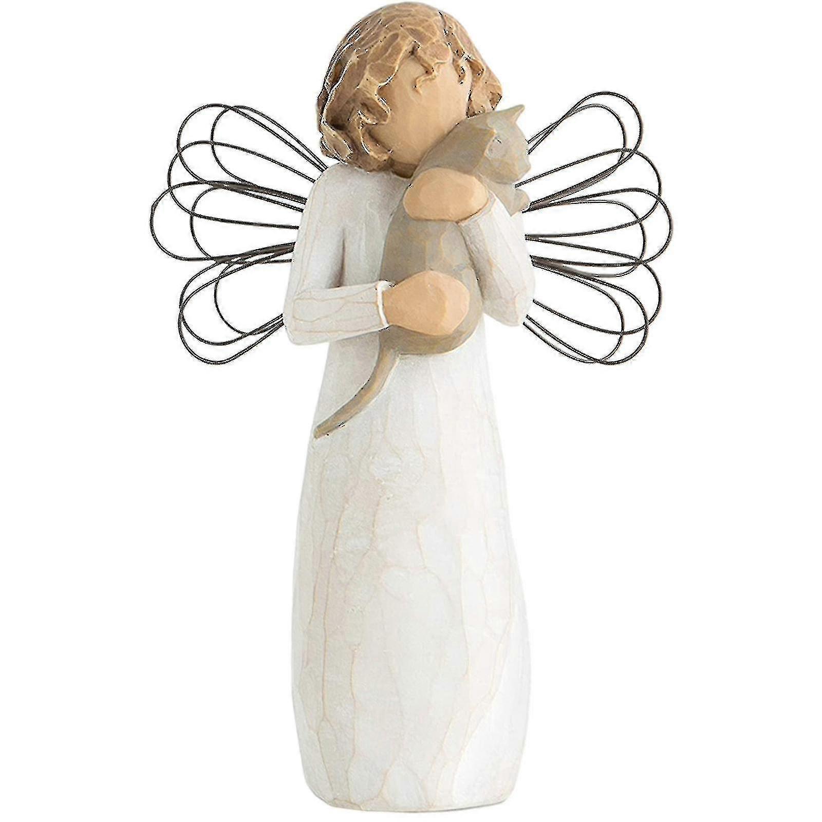 Angelo dell'amicizia, scolpito Regali di figura commemorativa dipinta a mano per gli amanti degli animali domestici - Gatto in piedi