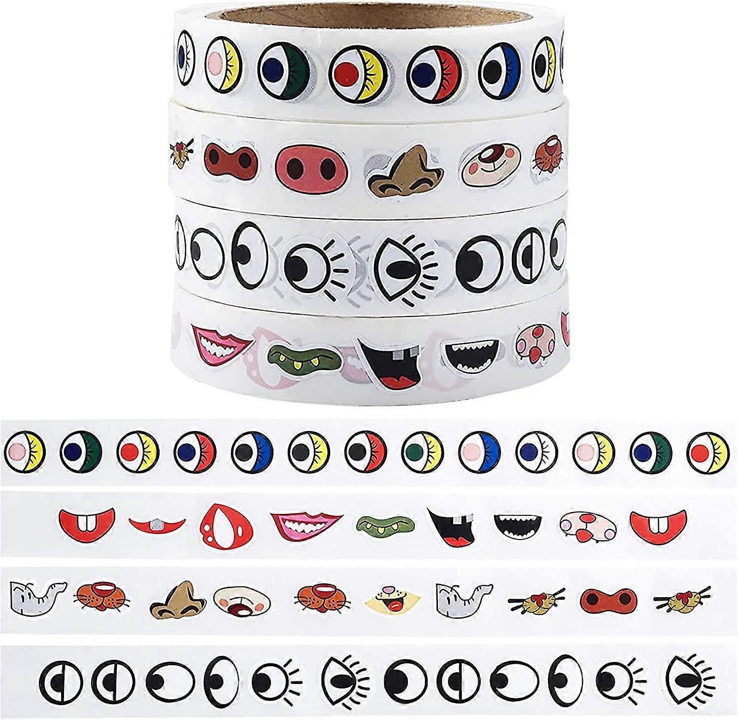 4000 قطعة لاصق ذاتي الكرتون ملصق لاصق 4 لفات | عيون ملونة ، عيون سوداء ، أنف ، فم