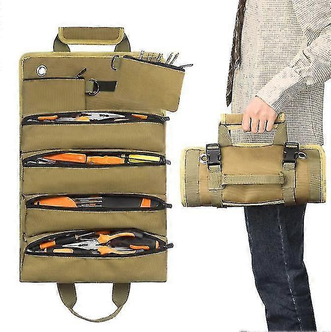 Tool Roll Organizer - Small Tool Bag With Detachable Pouches , Heavy Duty Roll Up Tool Bag Organizer