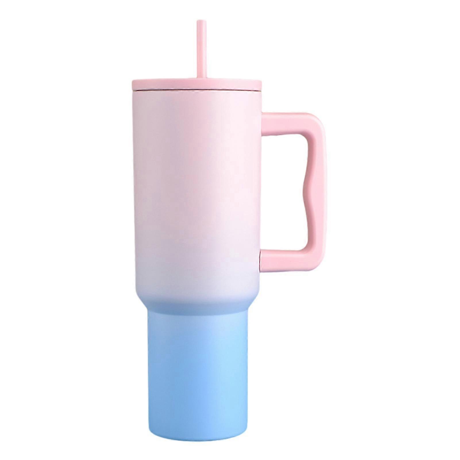 كوب من الفولاذ المقاوم للصدأ بلون صلب مع كوب شرب كبير السعة مقاوم للتسرب من القش لمكتب السيارة المنزلية