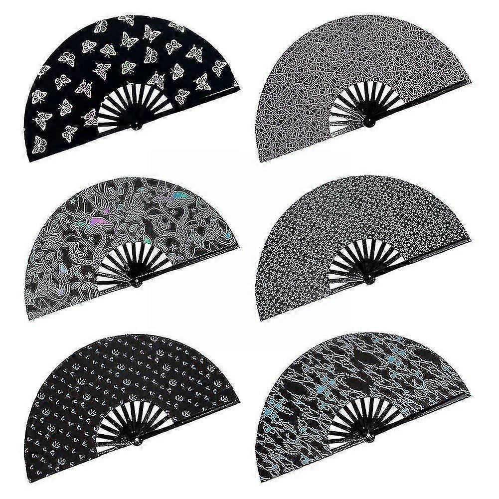 Reflective Rainbow Holographic Large Rave Folding Hand Fan Clack For Festivals And Performances Lightweight Durable
