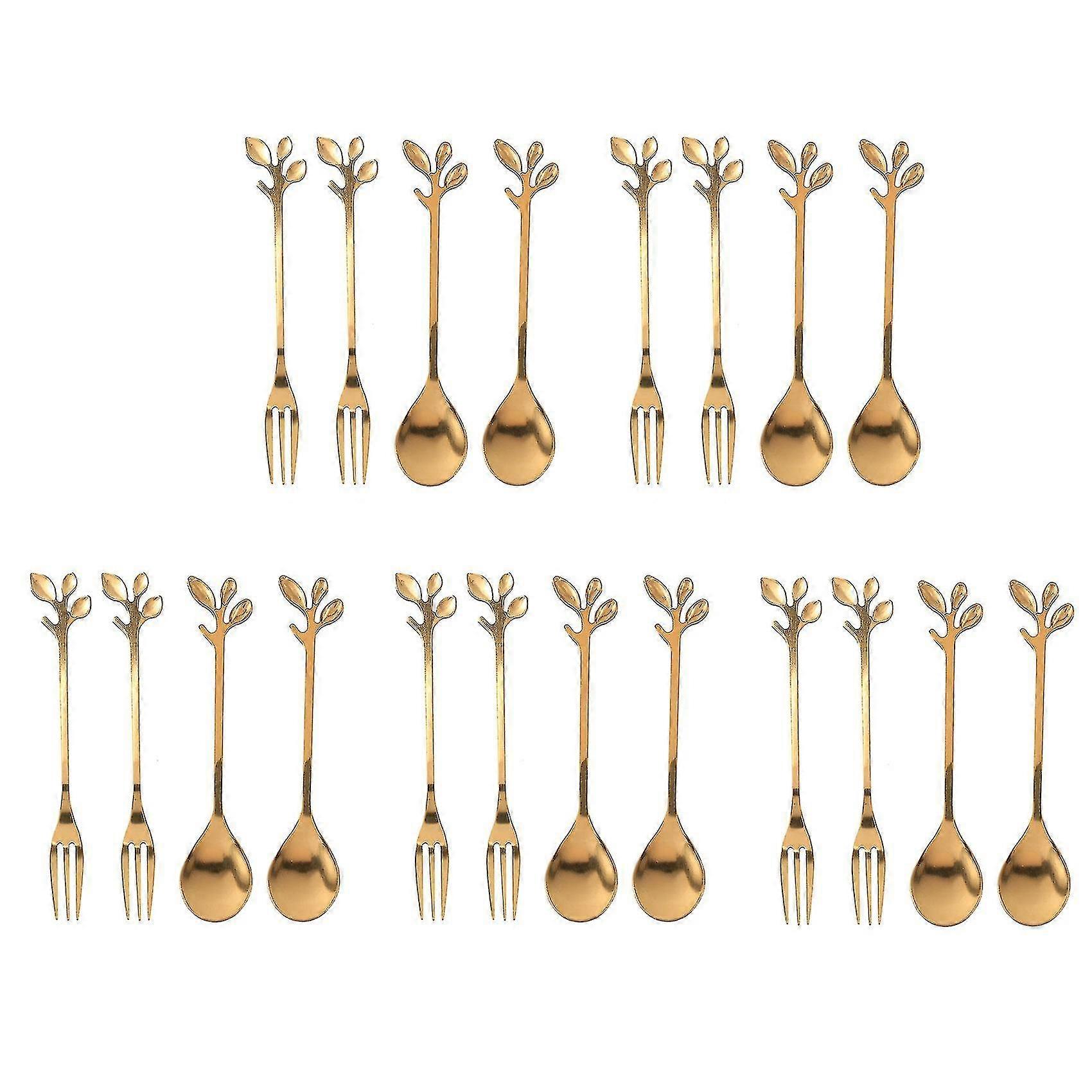 Tableware Coffee Spoon Fork,2 Spoons 2 Forks,4.7 Inches Tea Spoon Set