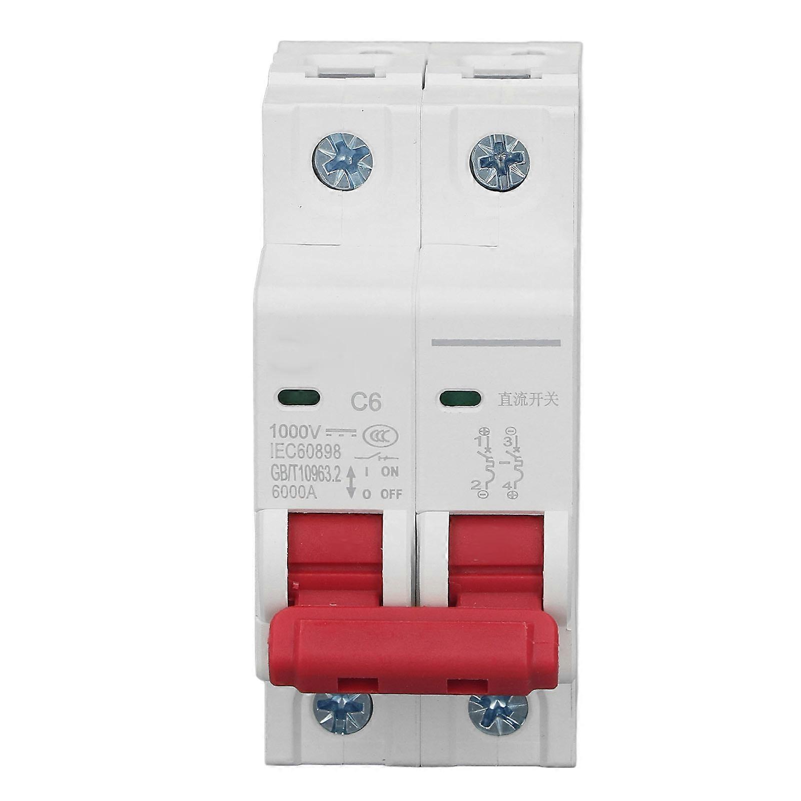 DC Circuit Breaker 6000A Breaking Capacity PV Miniature Circuit Breaker 2P 1000V 6A