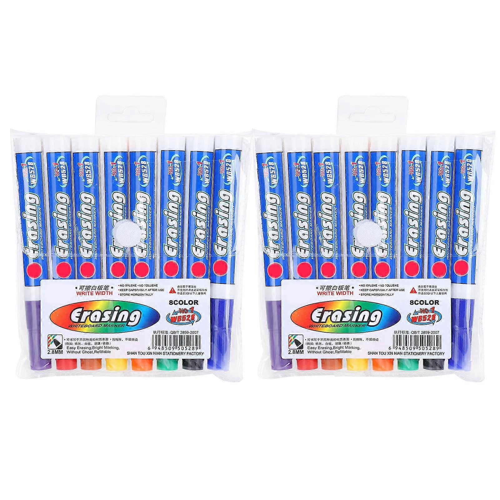 2 Sets 8 Colors Dry Erasable Whiteboard Pen Colorful Fiber Nib Markers Sets for School