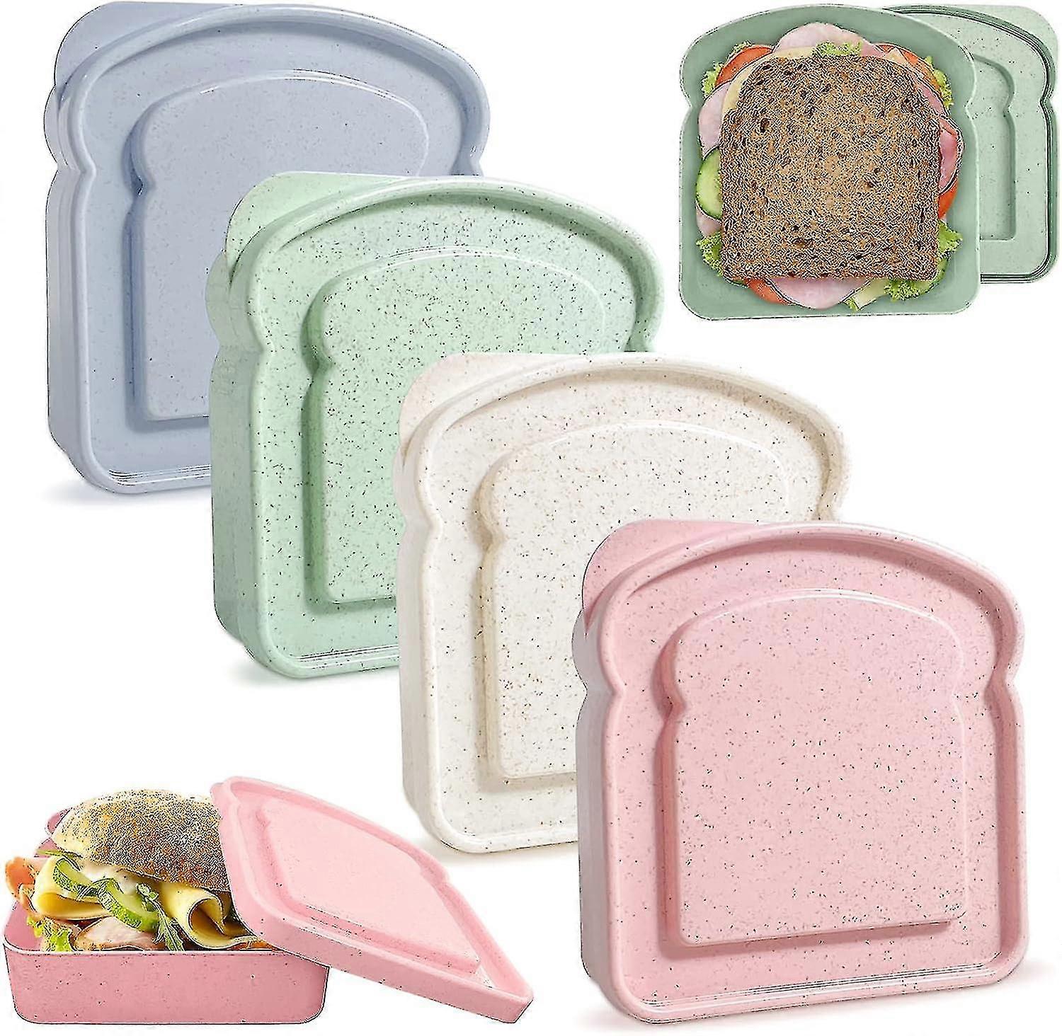 4pcs Sandwich Containers, Sandwich Containers For Lunch Boxes, Reusable Sandwich Box Container For Kids Cute Toast Shape - XINGX
