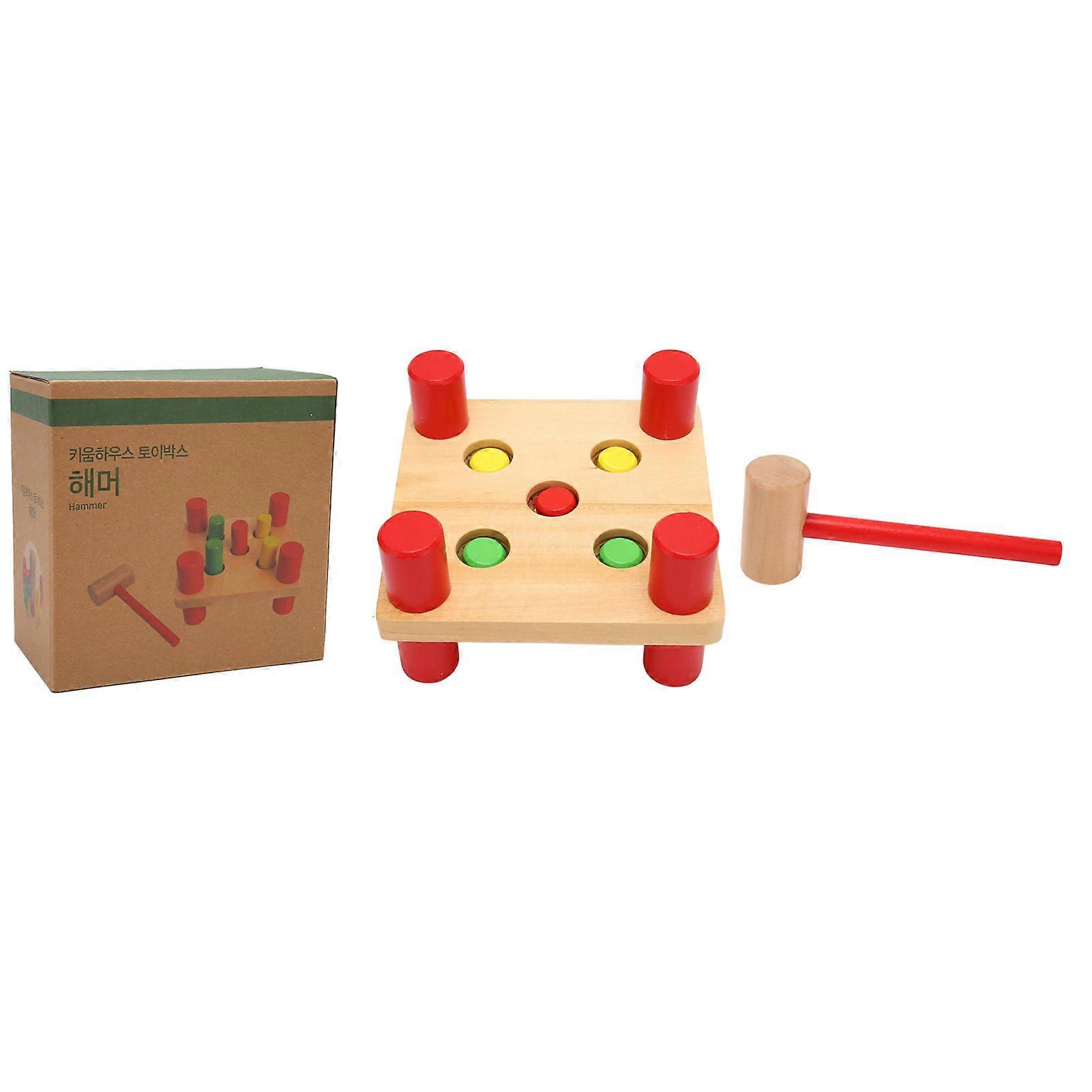 Wooden Hammering Toy Safe Durable Wood Smoothing Interactive Pounding Bench Toy with Mallet for Kids Family
