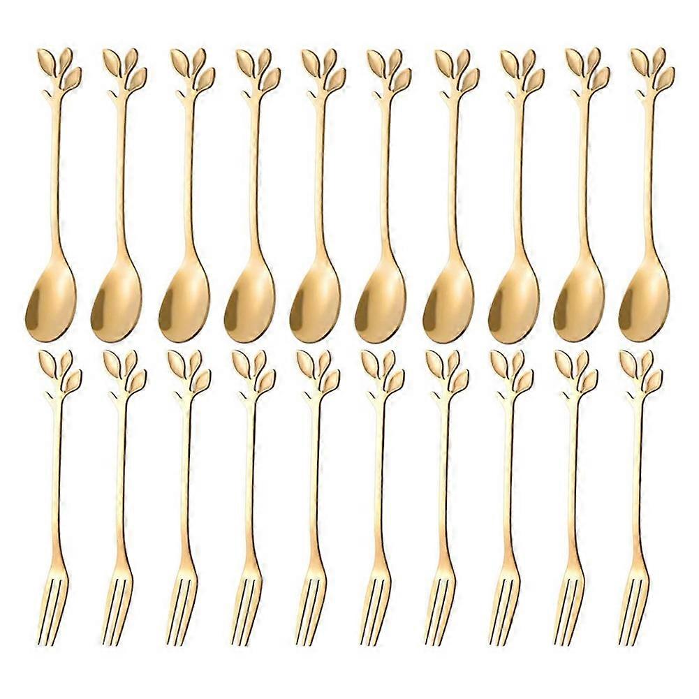 Dessert Spoon Fork Set,20 Pcs 4.7 Inch Cake Fork,Coffee Spoon, Fruit Fork,(10 Spoon + 10 Fork)