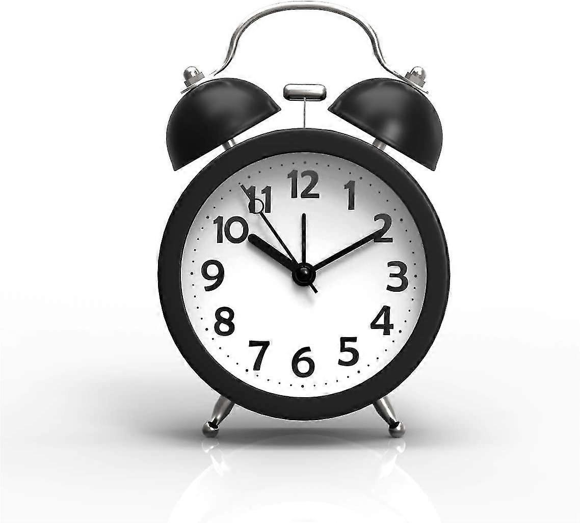 バックライト付きミニノンカチヴィンテージクラシックアナログ目覚まし時計、バッテリー式トラベルクロック、子供のための大声ツインベル目覚まし時計(黒)