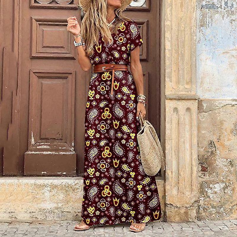 Women Summer Boho Ruffle Maxi Beach Dress Ladies Party Floral Long Sundress  | Fruugo UK
