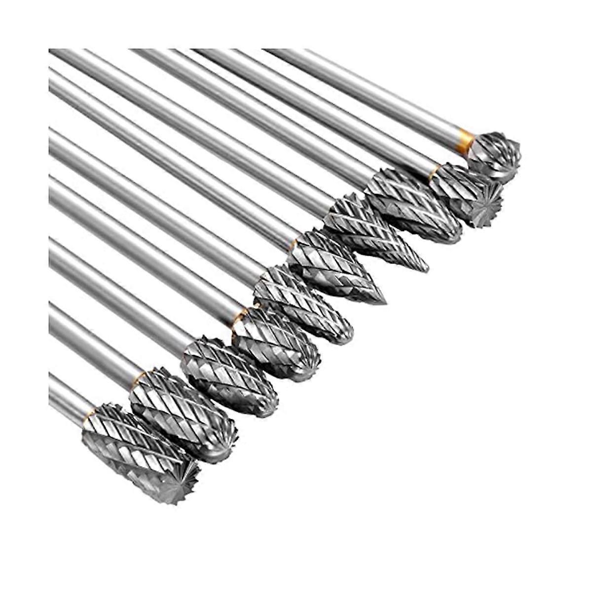 6 pouces 10PCS carbide bavure ensemble, Double coupe tungstène 3mm (1/8 pouce) carbure bavure fichiers diamant fraises Bi