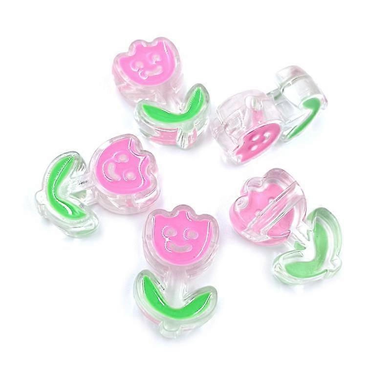 ホームパーティー用品ビーズチューリップ漫画DIYかわいい携帯電話チェーンルーズビーズビーズビーズヘアロープ透明ドリップオイル5PCS 18 * 28