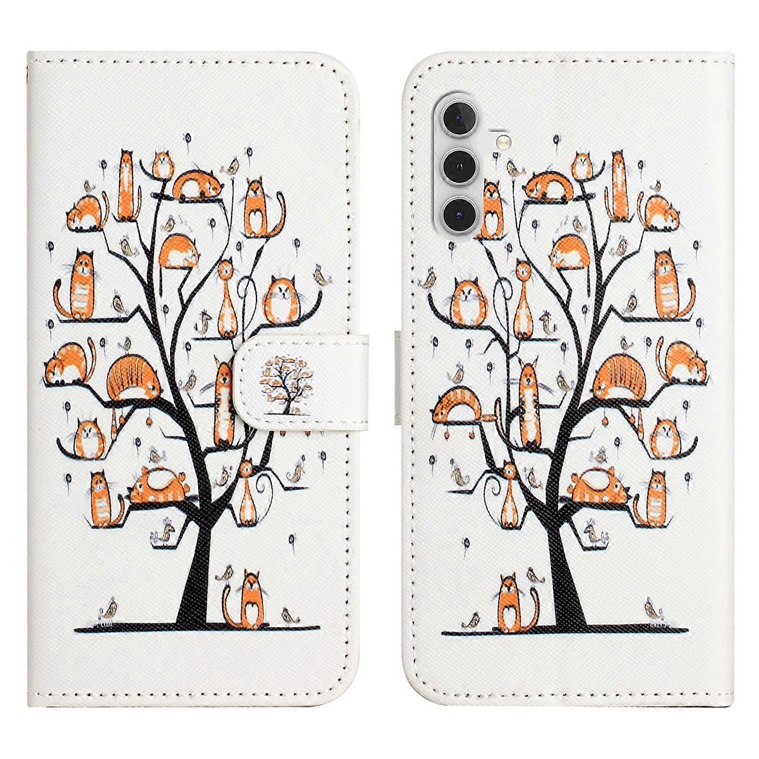For Samsung Galaxy A36 5G Case Pattern Print PU Leather Wallet Phone Cover Cross Texture - Cat and T