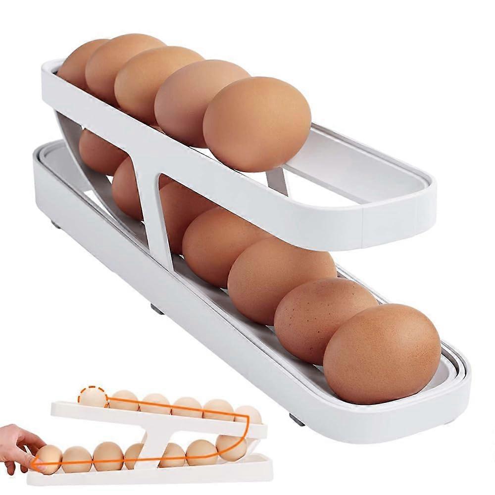 Egg Holder Fridge Egg Tray, Fridge Organizer, Automatic Rolling Egg Holder 2 Layers Automatic Rolling Egg Dispenser Egg Dispenser Egg Storage Egg Orga