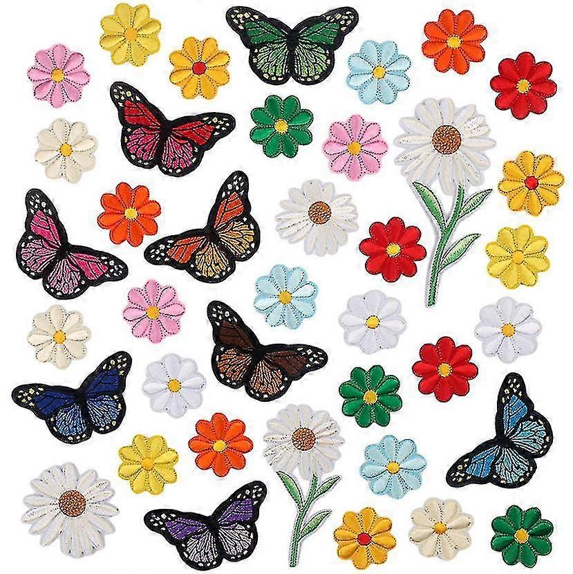 36pcs Flower Appliques Patches Ironing Embroidered Patche Mixed Color