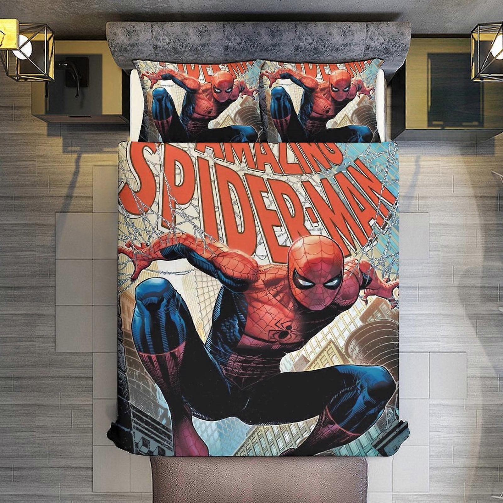 v473  Bed Sheets Bedding The Amazing Spider-Man 3 Piece Sets Full/Queen Size - Reversible Microfiber Quilts with 2 Shams Soft Lightweight Bedspread Co