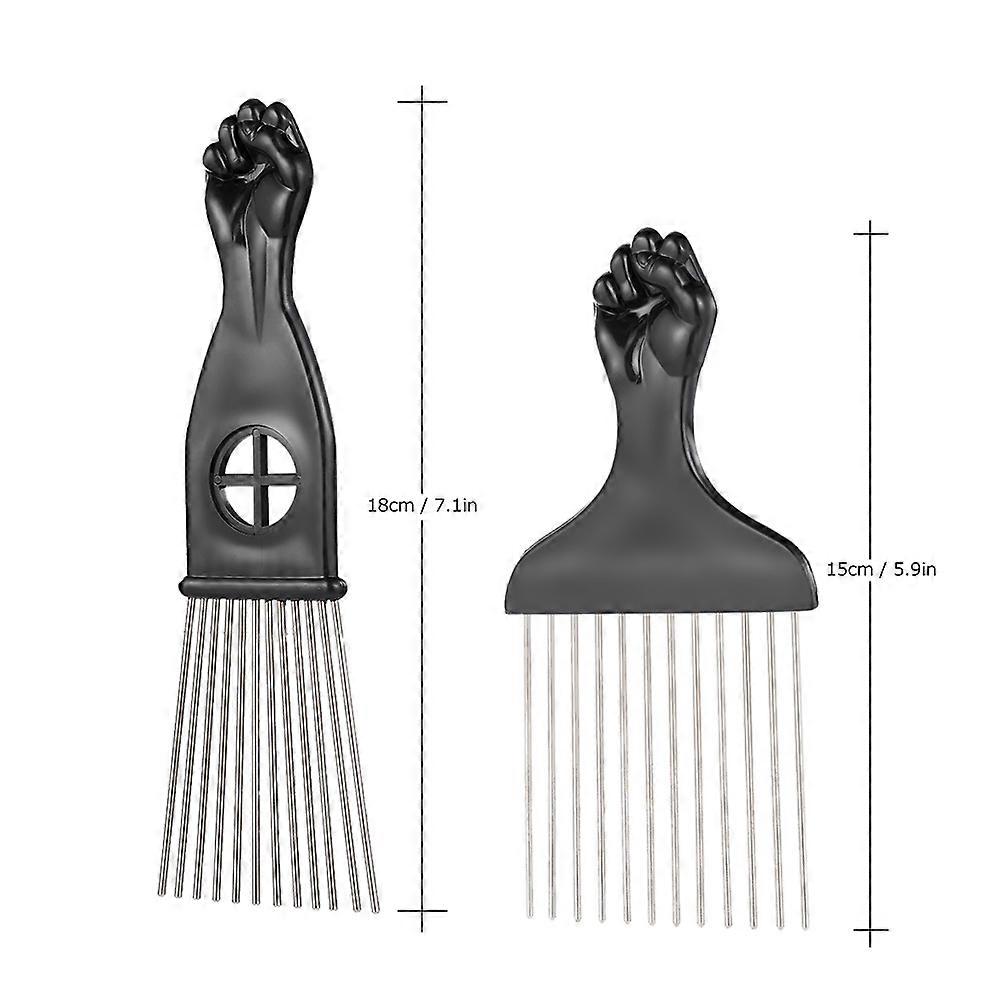 Fist comb fork comb dye hair pick comb flat head comb steel comb hairdressing tool 2 piece set