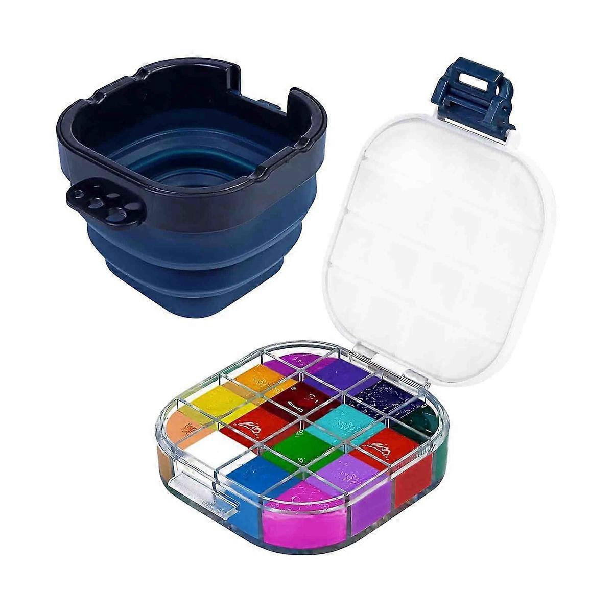 Airtight Paint Saver Storage Palette Box, 16-Well Palette Box with Lid, Include Paint Brush Basin