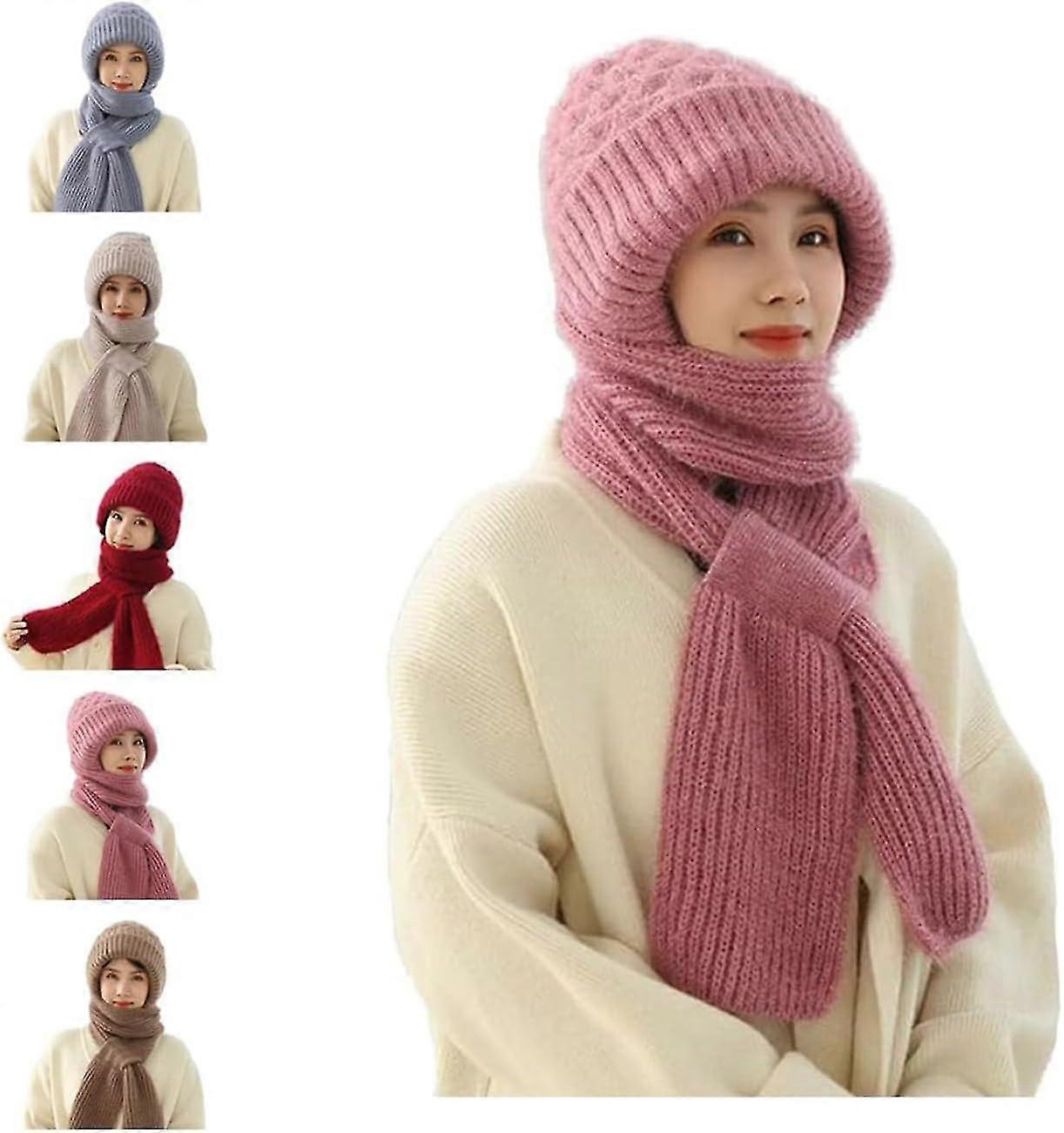 Protection auditive intégrée coupe-vent Cap écharpe, 2 en 1 hiver chaud tricoté chapeau écharpe, épaississement bonnet chapeau écharpe