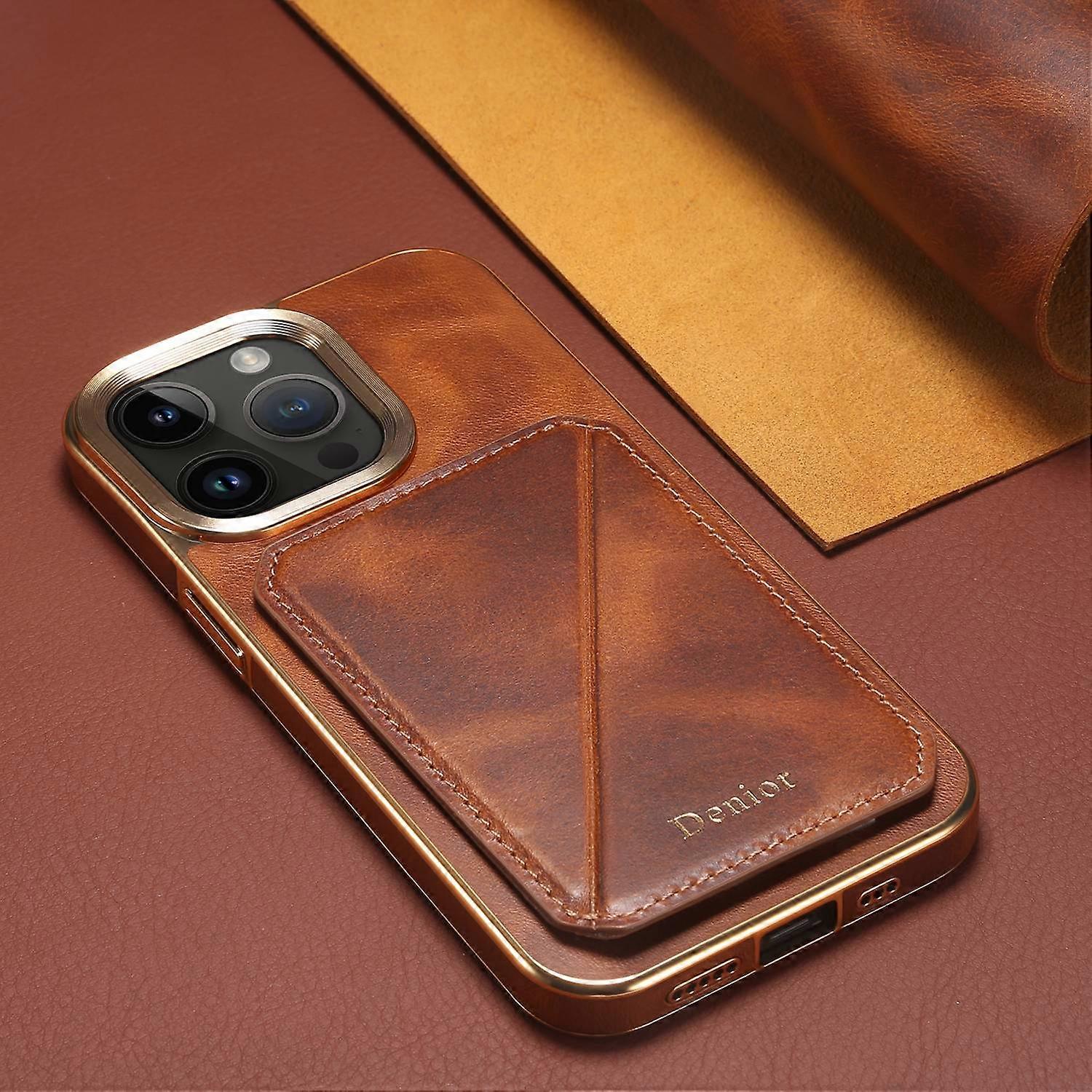 Luxury Cowhide Leather Card Holder Phone Case For iPhone 14 Plus