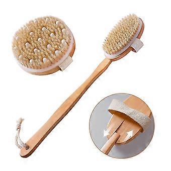 Dry Brush 2 Piece Body Brush Set, Natural Brush for Removing Dry Skin Exfoliation, Abrasive Long Handle Shower Back Brush, Dry Brush for Cellulite and
