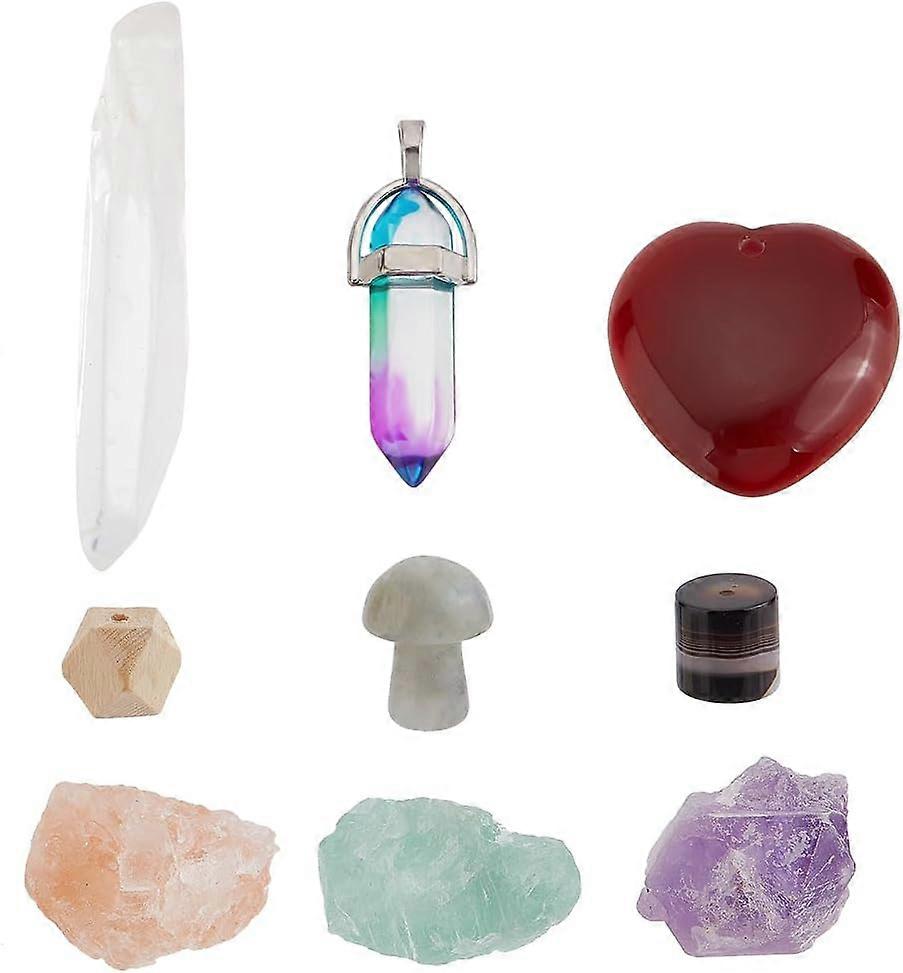 9pcs Natural Crystal Set Crystals and Stones Kit for Beginners Red Agate Fluorite Quartz Crystal Labradorite Amethyst with Gift Box for Balancing Reik