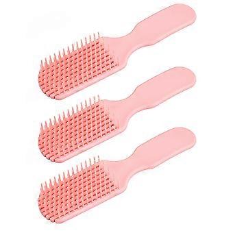 Escova desembaraçadora profissional portátil para massagem no couro cabeludo, 3 peças, 9 fileiras, ferramenta de modelagem para mulheres, rosa