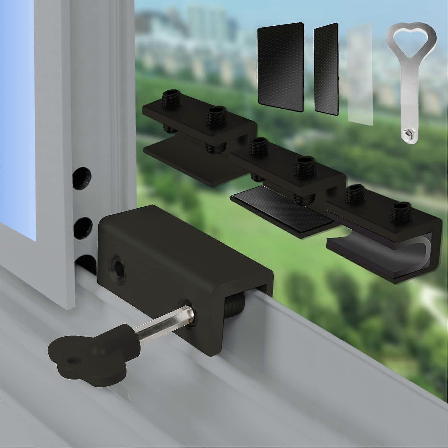 4 Sets Sliding Window Locks, Security Window Lock with Key, Aluminum Window Stoppers for Vertical & Horizontal Slide Door, Adjustable Security Locks, 