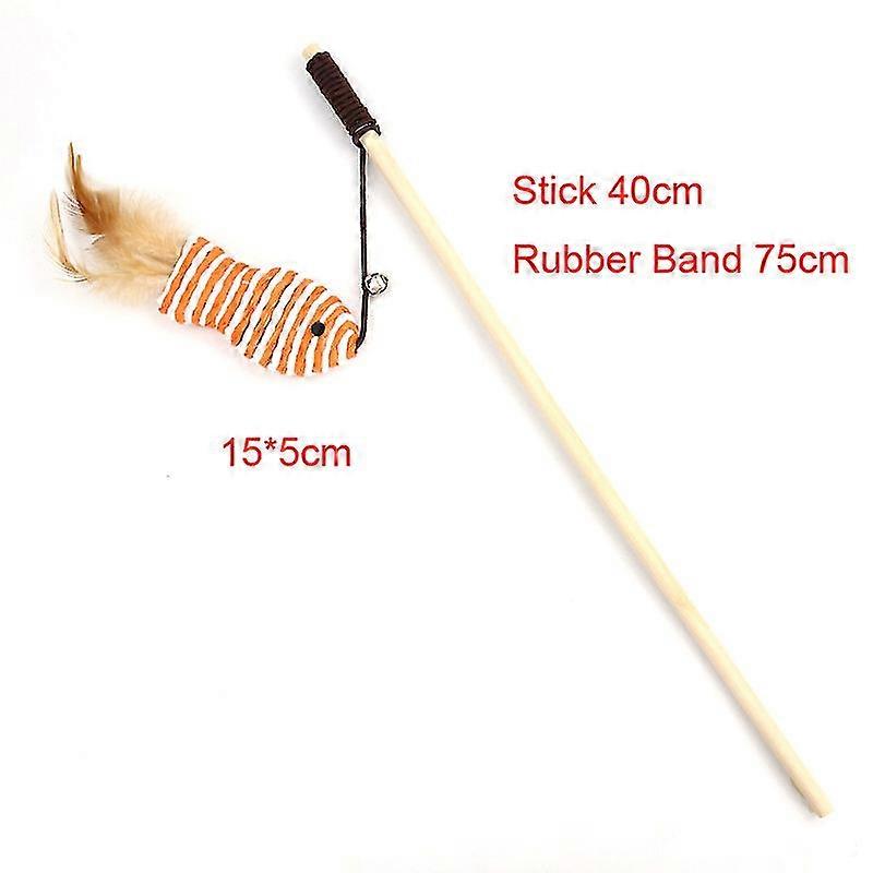 1Pc Interactive Cat Toy Stick Feather Wand Mouse Toys For Cats Colorful Cat Teaser Linen Sisal Cat Toys Cat Scratcher With Bell