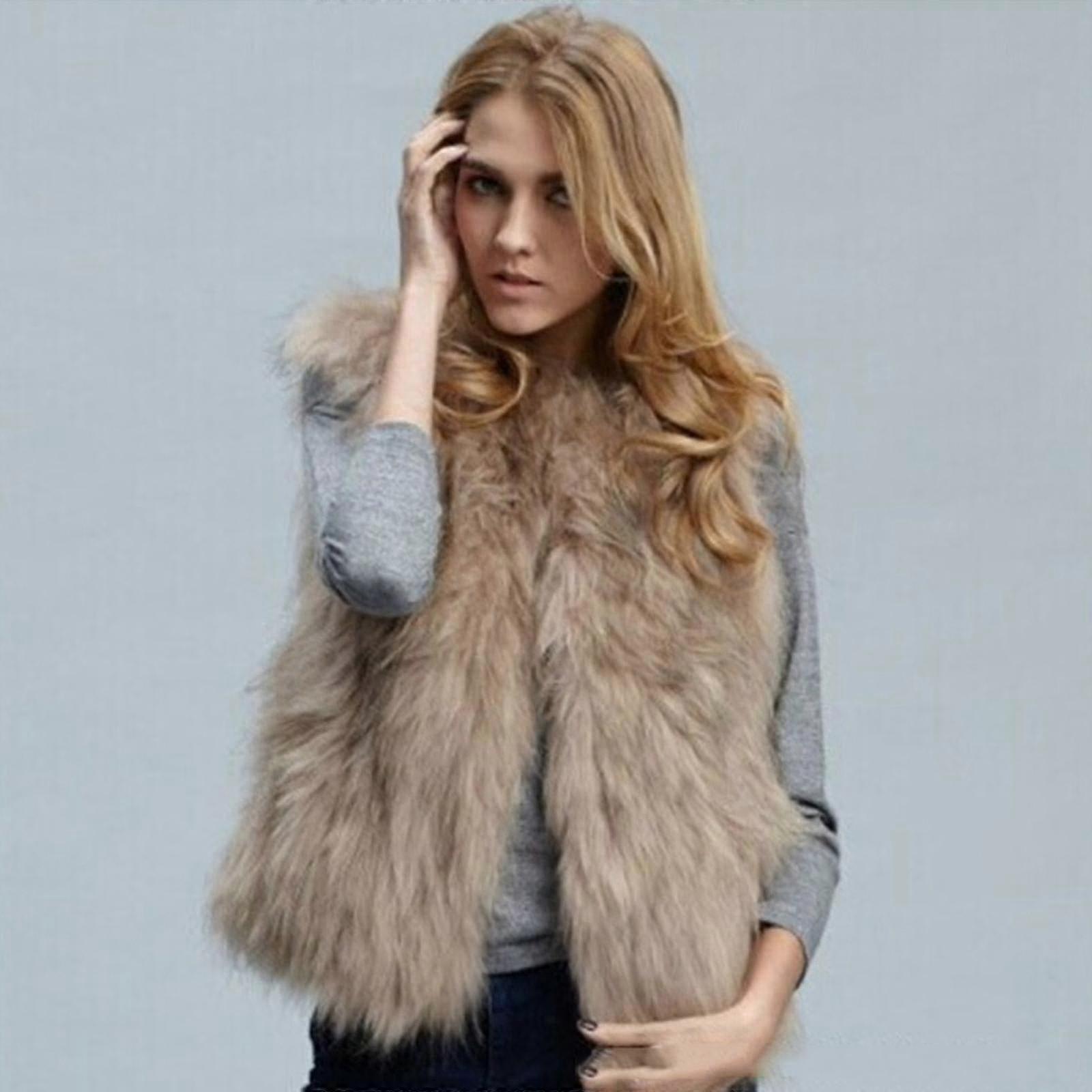 Ladies Jackets Sleeveless Faux Fur Gilet Fluffy Waistcoat