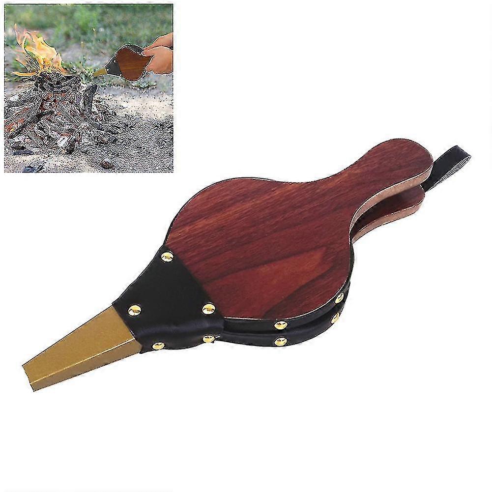 Mini Wooden Pattern Fireplace Air Bellows with Hanging Strap - BBQ, Camping