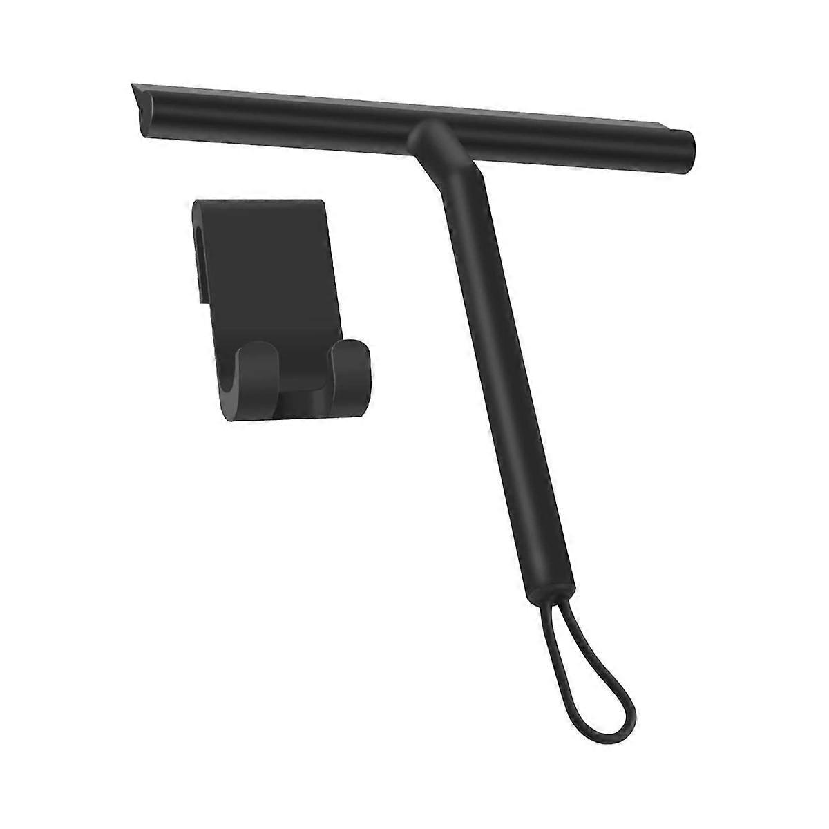 Silicone Shower Squeegee with Hook & Lanyard, Black Window Glass Scraper, Mirror Screen Wiper, Mult