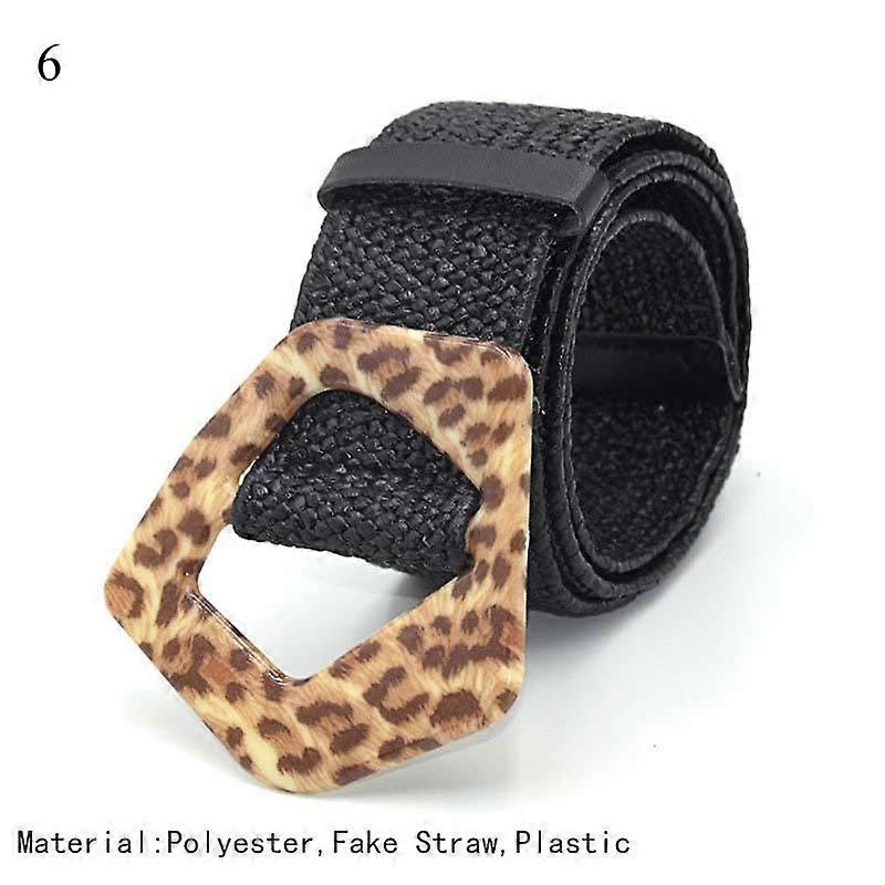 Adults Casual Waistband Plastic Buckle Wide Waist Belt Pp Straw Weave Belts Boho Braided Waist Strap With Leopard Round BuckleBelts