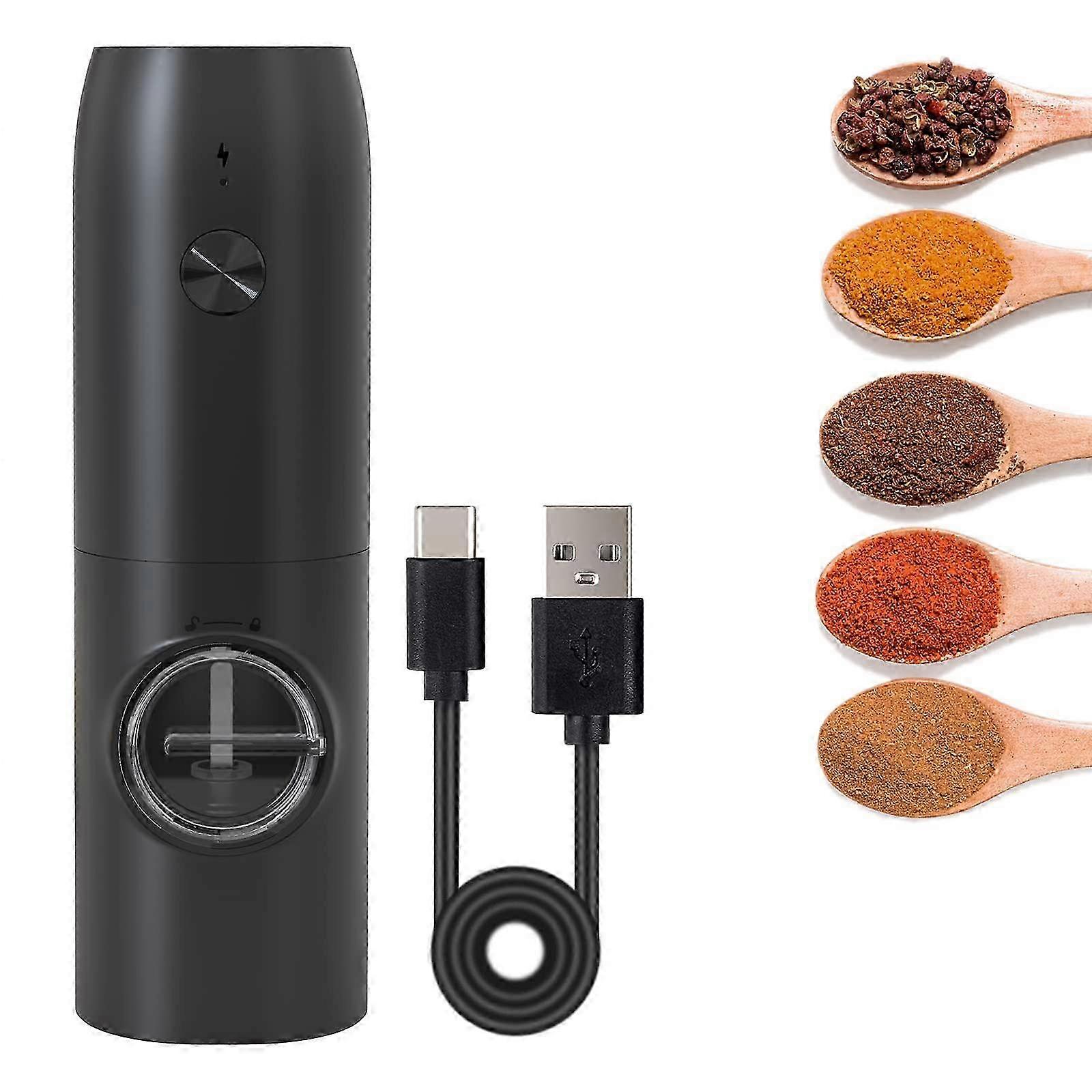 Moedor de sal elétrico recarregável com cabo USB Type-C, luz LED