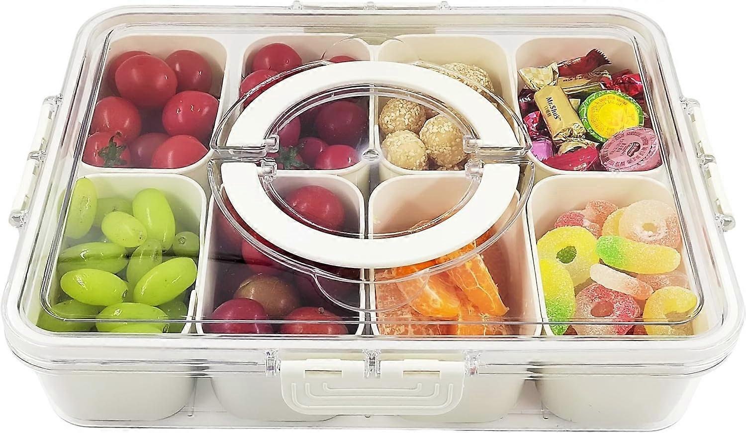 Snack Box Container, Divided Serving Tray with Lid and Handle Snackle Box Container, Snack Organizer for Adults Fruit Tray, Veggie Tray, Perfect for P