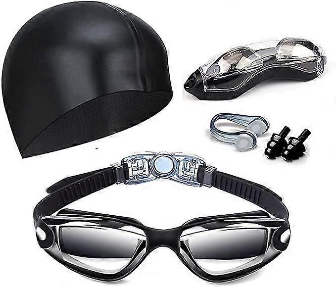 Swim Goggles Swimming Goggles No Leaking With Nose Clip, Earplugs And Caseblack