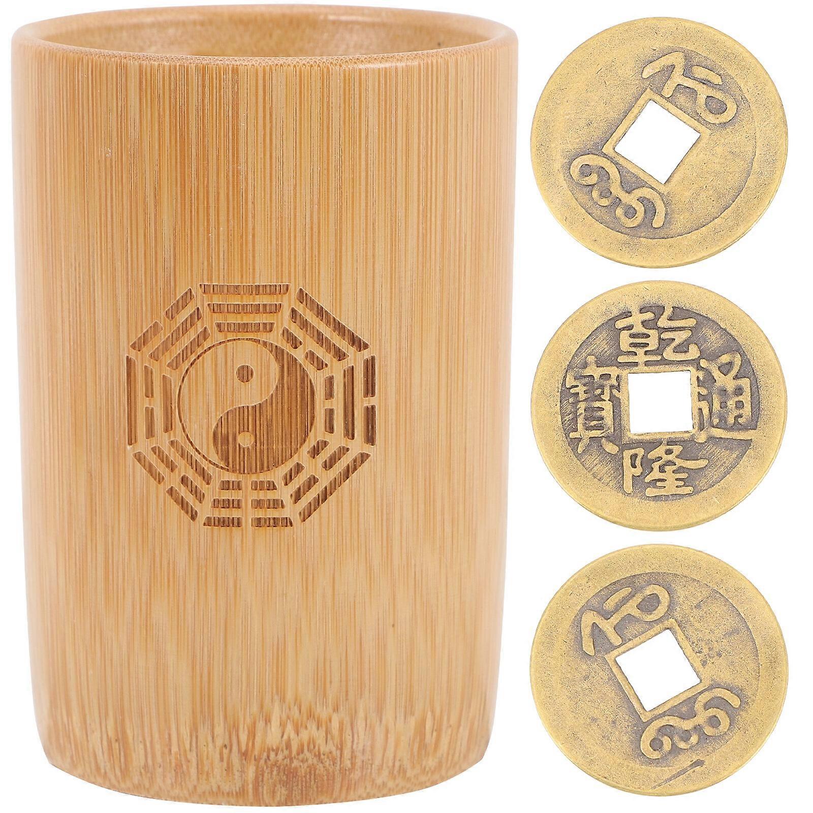 1 Set Buddhist Divination Copper Coins Prop Divination Game Bucket Tools