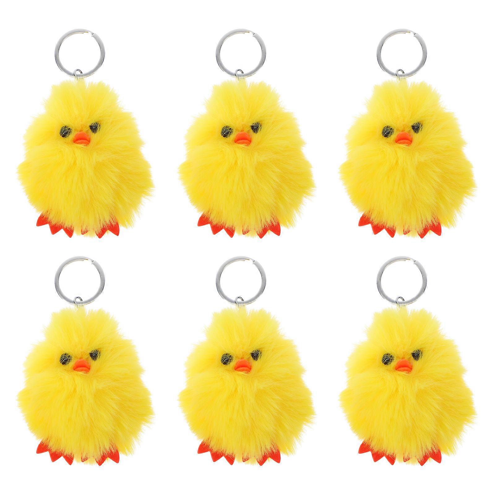 6 Pcs Pâques Belle Petit Poulet Jaune Porte-clés Pendentif Sac Décors Suspendus